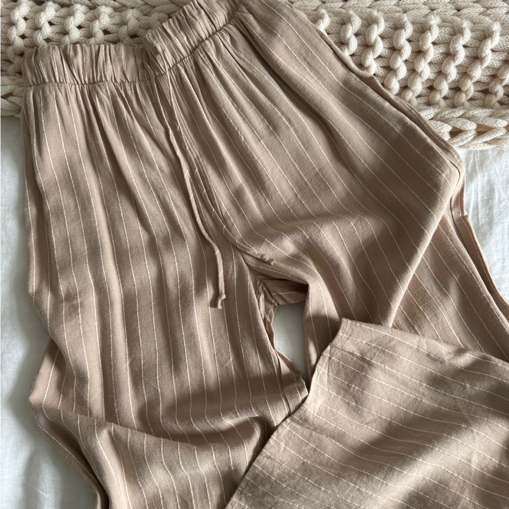 ‘By Together’ woven striped wide leg pants